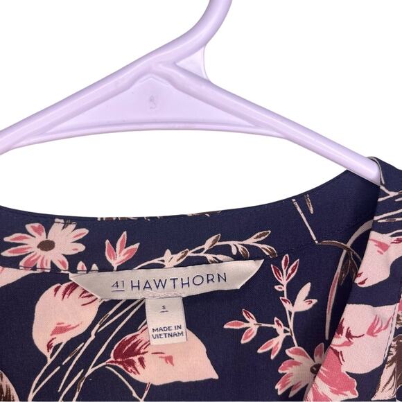 Stitch Fix 41Hawthorn Dark Navy Pink Floral Button Down Knee Length Dress Small - Picture 4 of 11